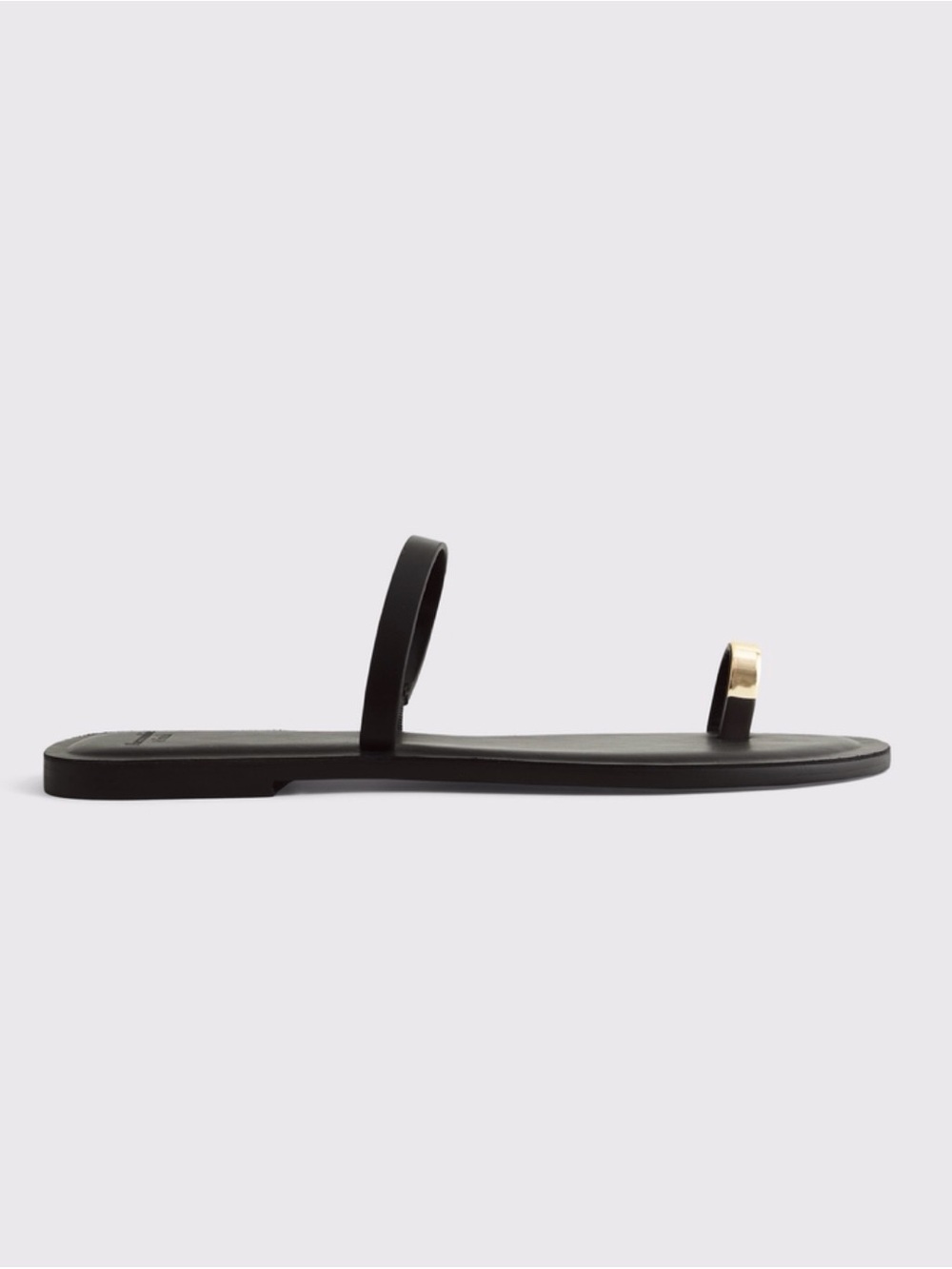 Abercrombie & Fitch Black Leather Toe-Ring Slide Sandals with Gold Accent
